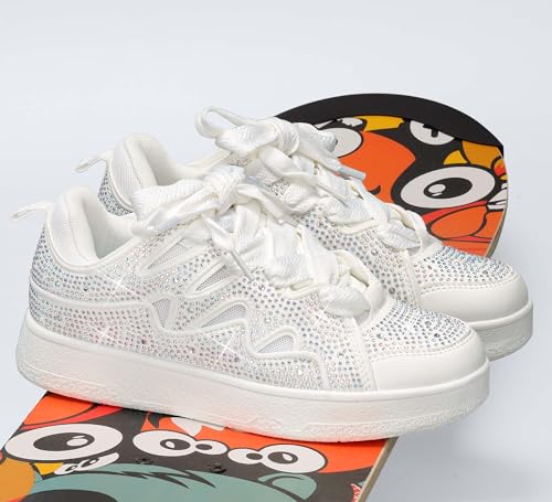 Image of LUCKY STEP Women Sparkle Rhinestone Fashion Sneakers | Walking Tennis Bling Glitter Shoes Platform Lace up Casual Mesh Sneaker