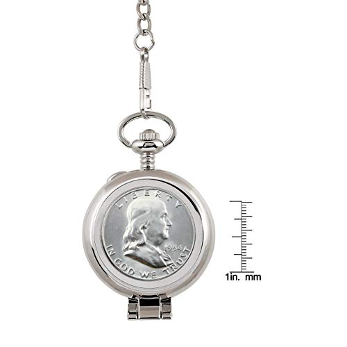 Coin Pocket Watch With Skeleton Quartz Movement | Silver Franklin Half Dollar | Genuine U.s. Coin | Sweeping Second Hand, Roman Numerals | Silvertone Case | Certificate Of Authenticity #TOP5