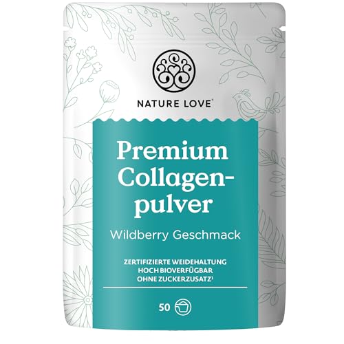 NATURE LOVE Premium Collagenpulver 500g – Wildberry Geschmack – Kollagen von Rindern aus Weidehaltung, hoch bioverfügbar ohne Zuckerzusatz, nur Süßungsmittel – laborgeprüft & in Deutschland produziert