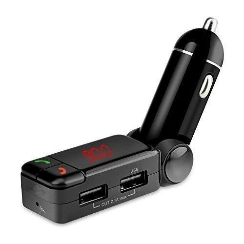 MMOBIEL Kit Main-Libre Allume-Cigare Bluetooth sans Fil + Transmetteur Radio FM + Chargeur multiprise 2 Ports USB 5V/2A