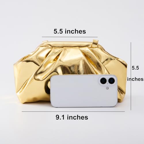 Image of BRYCTSISEN Pleated Evening Vegan Leather Clutch Handbag Purse Metallic PU Cloud Shoulder Bag for Women Evening Purse Handbag