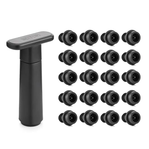 WOTOR Wine Saver Vacuum Pump with 20 Stoppers, Wine Stopper & Preserver, Reusable Bottle Sealer Keeps Fresh, Ideal Accessories Gift (Flat Handle)