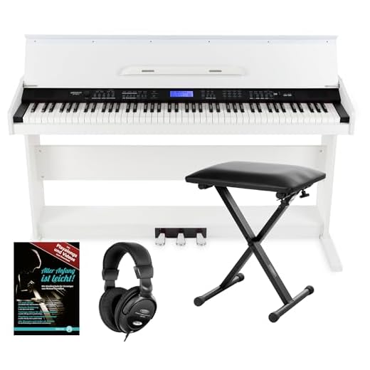 Piano digital FunKey DP-88 blanco set con auriculares, banco de piano Economy y manual