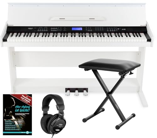 Piano digital FunKey DP-88 blanco set con auriculares, banco de piano Economy y manual