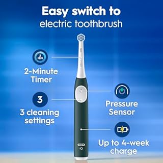 Oral-B iO2 Electric Toothbrush, 1 Gentle Care Toothbrush Head, 1 Travel Case, 1 Travel Refill Holder, Oral B Toothbrush for Adults (Forest Green), Designed by Braun, 2 Pin Plug