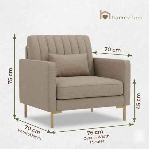 Image of Velum 3 Seater Sofa for Living Room & Office | Premium Fabric Upholstery | Solid Wood Frame | Comfortable Seating | 3 Years Warranty (Beige, 1 Seater Sofa)
