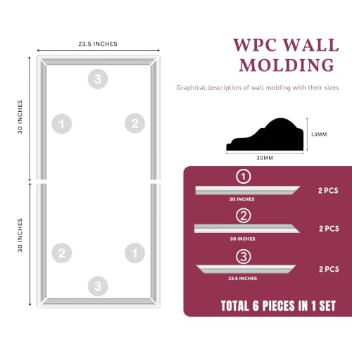 Image of WPC Charcoal Wall Moulding, 5x2 Ft| Self Adhesive Peel & Stick Wall Trim Panel | Border Strip for Living Room, Bedroom, TV Wall & Interior Decor (Set of 3 Frames)