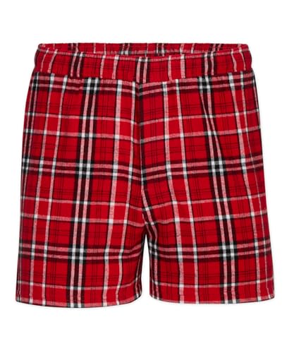 boxercraft Men’s Cotton Flannel Boxer Shorts – Soft Plaid Sleep Lounge Boxers with Fly Front Opening, Comfortable Relaxed Fit Pajama Underwear, Red-White 3XL