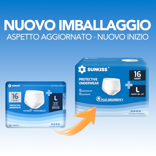 Sunkiss Trustplus Pannolone A Mutandina Massima Assorbenza Per Adulti Per Incontinenza E Post Parto, Per Anziani, Uomini E Donne, Unisex, Protezione Della Perdita, L, 16 Unità - 6