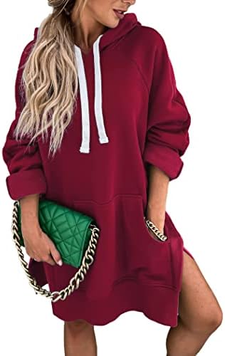 PRETTYGARDEN Oversized Sweatshirt for Women 2025 Fall Pullover Casual Long Sleeve Split Hem Hoodie Dress with Kangaroo Pocket