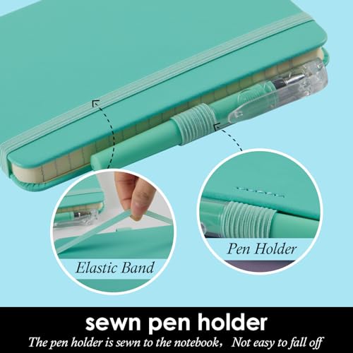 Kleines Notizbuch, Tagebuch mit Stift, A6, Mini-Notizblock, Tagebuch, Notizbuch für Damen/Herren, niedliches Notizbuch, Notizblöcke, 9,4 x 14,5 cm, Leder, Rosa, Lila, Grün, 3 Stück