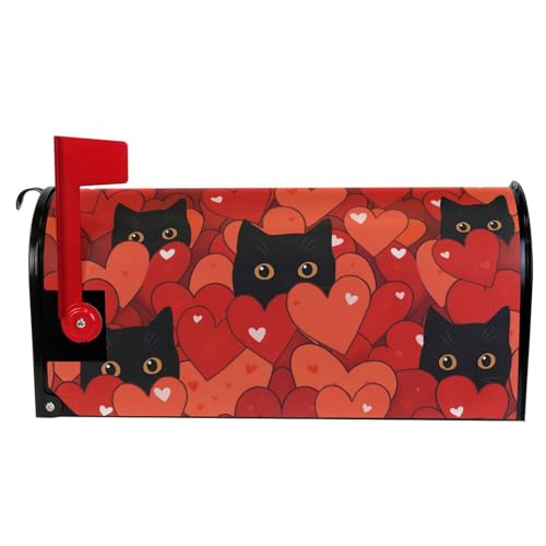 Image of Happy Valentine's Day Red Magnetic Mailbox Covers Love Cats Heart Kitty Mailbox Cover Standard Size Full Magnet Garden Yard Porch Mail Boxes Cover Holiday Decorations 21 inch L x 18 inch W