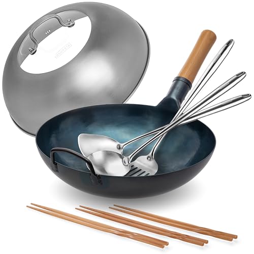 Wok YOSUKATA de fondo plano con tapa y palillos miniatura 1