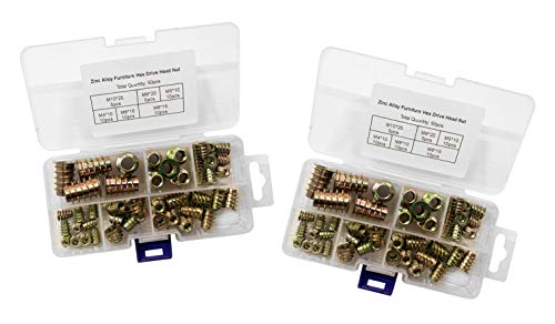 Écrous à visser M4-M10 et inserts filetés bois assortis en boîte de 100 pièces