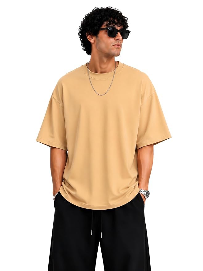 Image of Men's 240 GSM Cotton Oversized Tee - Heavyweight Bio-Washed Fabric | Premium Street Style | Super Soft, Thick & Breathable T-Shirt
