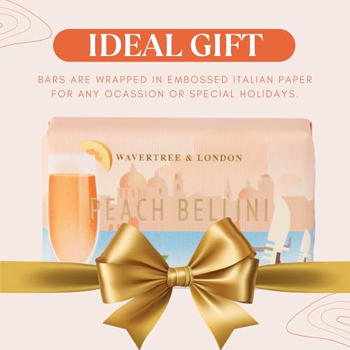 Image of Wavertree & London Peach Bellini Scented Natural Soap (2 Bars), 7oz Moisturizing French Triple Milled Soap Bars enriched with shea butter - Pure Plant Based Bath & Body Bars for All Skin Types