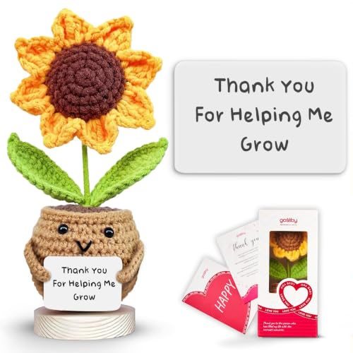 Gossby Positive Crochet Sunflower Doll, Thank You for Helping Me Grow | Wool Crochet Plant Doll with...