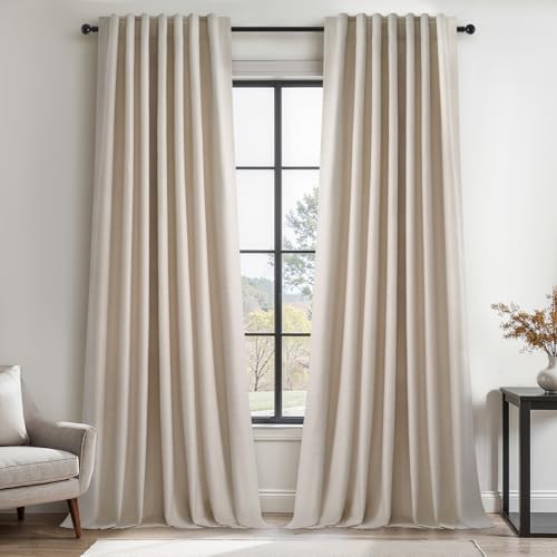 Topfinel 95 Inch Curtains Linen Blackout Curtains 2 Panel Set
