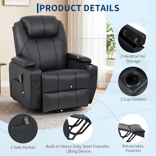 Image of Garvee Power Recliner Chair, Lift Chair with 8-Point Vibration and Heat, Full Body Massage, Armrest Storage, Dual Cup Holders, Silent PU Leather, FSC TUV Certifie, Power Lift Recliner for Bedroom