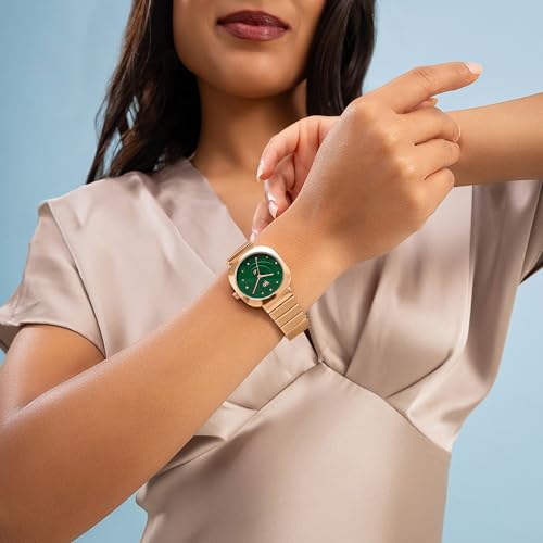 Image of Fastrack Vyb Mirage Quartz Analog Emerald Green Dial Metal Strap Watch for Women