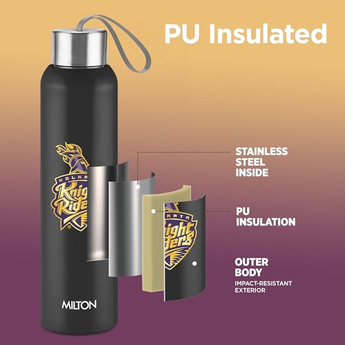 Image of Milton Sports Steel Halo 900 | KKR Official Drinkware Partner | Limited Edition Kolkata Knight Riders Water Bottle | PU Insulated I Leak Proof | Designed for Cricket Lovers | 600 ml | Black