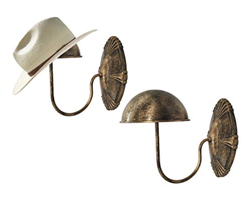 Owlgift Decorative Bronze Metal Vintage Style Wall Mounted Entryway Hat/Cap/Wig Hanger Display Rack - Set of 2
