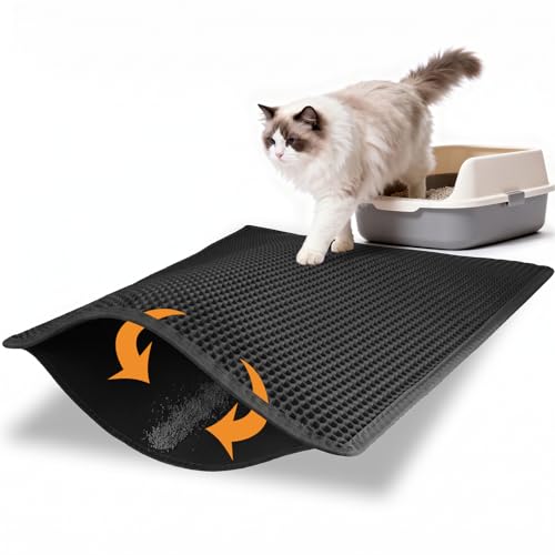 Pieviev Cat Litter Mat Double Layer Waterproof Urine Proof Trapping Mat 1 Pack (Black, 30x24 Inch (Pack of 1))