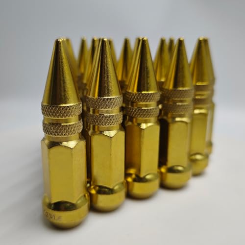 Image of M12x1.5 Lug Golden Nuts Lug,Spike Lug nut for Acura, Honda, Chevy, Hyundai, Toyota, Lexus, 20PCS 12x1.5 Lug Nuts with Socket Key.