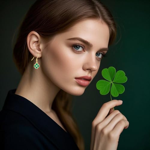 SLUYNZ Solid 925 Sterling Silver Green Clover Earrings Drop for Women Teens Love Clover Dangle Earrings for Spring Summer2
