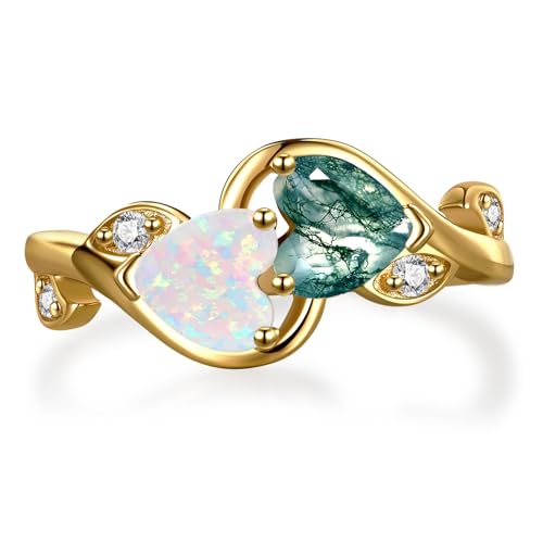 1.6ct Heart Pear Shaped 925 Sterling Silver Rings, Toi et Moi Engagement Ring with Round Cubic Zirconia for Women, 14k Gold/Rhodium Plated Aquamarine Emerald Amethyst Garnet Band, Size 5-93