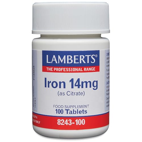 Lamberts Iron 14mg 100 Tablets – As Citrate for High Absorption – Gentle on The Stomach – Vegan Iron Supplement