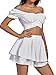Umenlele Women's 2 Piece Outfits Off Shoulder Tie Back Crop Top and Layered Shorts Set White Medium