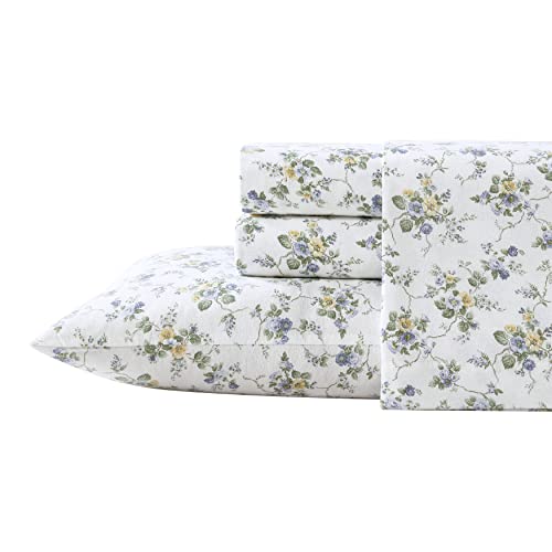 Laura Ashley Home - Queen Sheets, Cotton Flannel Bedding Set, Brushed for Extra Softness & Comfort (Le Fleur, Queen)