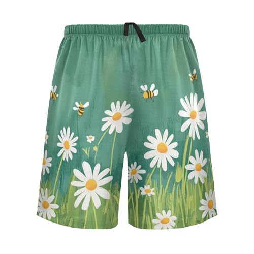Flying Bee Field Green Pajama Shorts for Men Lounge Pants Sleep Lounge Pant Mens Pajama Shorts with Pockets, S-XXL