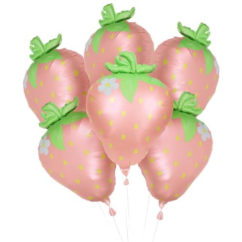 Image of Sweet Fruit Cartoon Strawberry Foil Balloon, Matte Pink Spring Summer Themed Picnic Berry Balloons For Baby Shower Wedding Valentine's Day Gender Reveal Birthday Party Decoration Supplies