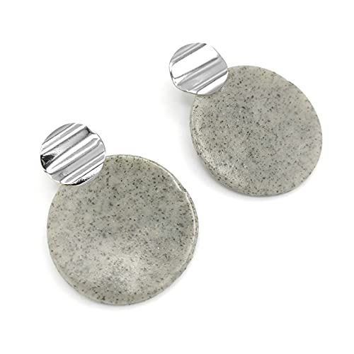 Boucles d'oreilles rondes grises en granit et argent plaqué d'une élégance artisanale durable
