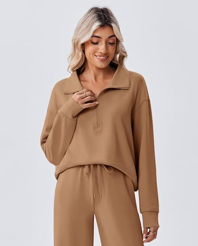 Image of PINSPARK 2 Piece Sets for Women 1 /2 Zip Sweatsuit Loose Fit Sweatshirt Straight Leg Pants 2026 Matching Outfit Fall Tracksuit