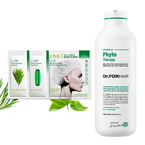 Dr Forhair Phyto Therapy Shampoo (16.91 fl.oz) for Hair Loss & Thinning Hair Cleansing Sensitive Scalp includes DD OMG 3 in 1 Self Hair Clinic Scalp Care Kit