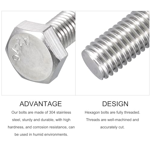 Image of METALLIXITY Hex Bolts (M10-1.5x40mm) 5Pcs, 304 Stainless Steel Coarse Fully Threaded Hex Head Screw Bolt Machine Screws - for Furniture Repair, Silver