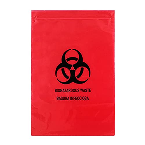 Image of Medegen 4923 Lab Specimen Transport Waste Bag, Biohazard Symbol, Red /Black, 2mil Thickness, 9 inch Width, 12-1 /2 inch Length, Pack of 1000