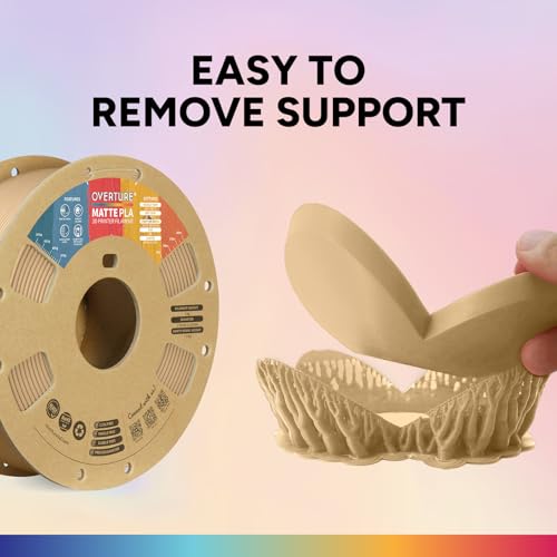 Image of OVERTURE Matte PLA 3D Printer Filament 1.75mm, Matt Surface & Low Warping Filament 1kg Spool (2.2 lbs), Accuracy + /- 0.02 mm, Fit Most FDM Printers (Matte Wood)