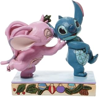 Enesco Disney Traditions Mistletoe Kiss - Stitch and Angel with Mistletoe Figurine Height: 15.0cm, Depth: 11.5cm Blue 6008980