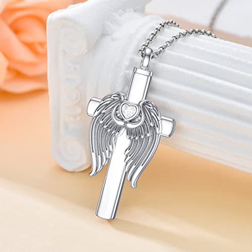 Meiderbo Cross Angel Wing Urn Necklace For Ashes 925 Sterling Silver Cross Necklaces Cremation Pendant Memorial Keepsake Jewelry Angel Wings Necklace Gifts For Women Men Her #TOP4