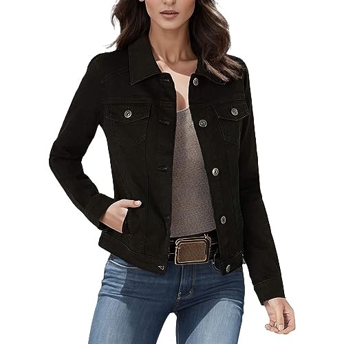 Veste en jean pour femme noir coupe ajustée mi-saison en taille L