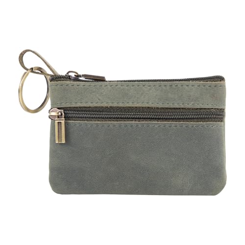 Image of Coin Purse for Men,Coin Pouch with Zipper for Men Women,Genuine Leather Mini Coin Pocket Pouch Change Holder Mens Tray Purses Coin Purse Cash Change Wallet Key Holder Money Pouch