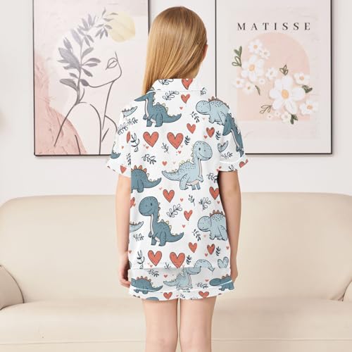 ALAZA Cute Dinosaur Love Satin Pajamas Set Short Sleeve Button Down Sleepwear Summer Pjs 2 Piece4