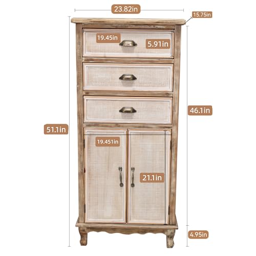 Image of LKTART 55 inch Tall Solid Wood Kitchen Pantry Storage Cabinet with Drawers | Solid Wood Frame;Farmhouse /French Country Narrow Corner Glass Display Cabinet;Narrow Storage Cabinet;Tall Accent Cabinet
