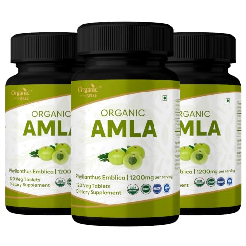 Organic Spree Amla 120 Tablets - Rich in Vitamin C, Supports Immunity, Hair & Skin Wellness* - Indian Gooseberry (Phyllanthus emblica) - 60 Days Supply - USDA Organic, GMP, HACCP Certified - Pack of 3