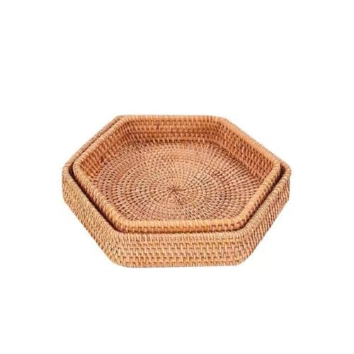 Effonek ラタントレイ編みバスケット朝食パンフルーツスナックバスケットキッチンデスクトップおもちゃ収納 (2点セット,ナチュラル)