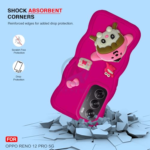 Image of AESTMO Back Case Cover for Oppo Reno 12 Pro 5G | 3D Cute Fun Cartoon Characters | Anti Slip Grip Cute Wave Curly Frame Shape | Full Body Protection Back Cover for Oppo Reno 12 Pro 5G (Pink)